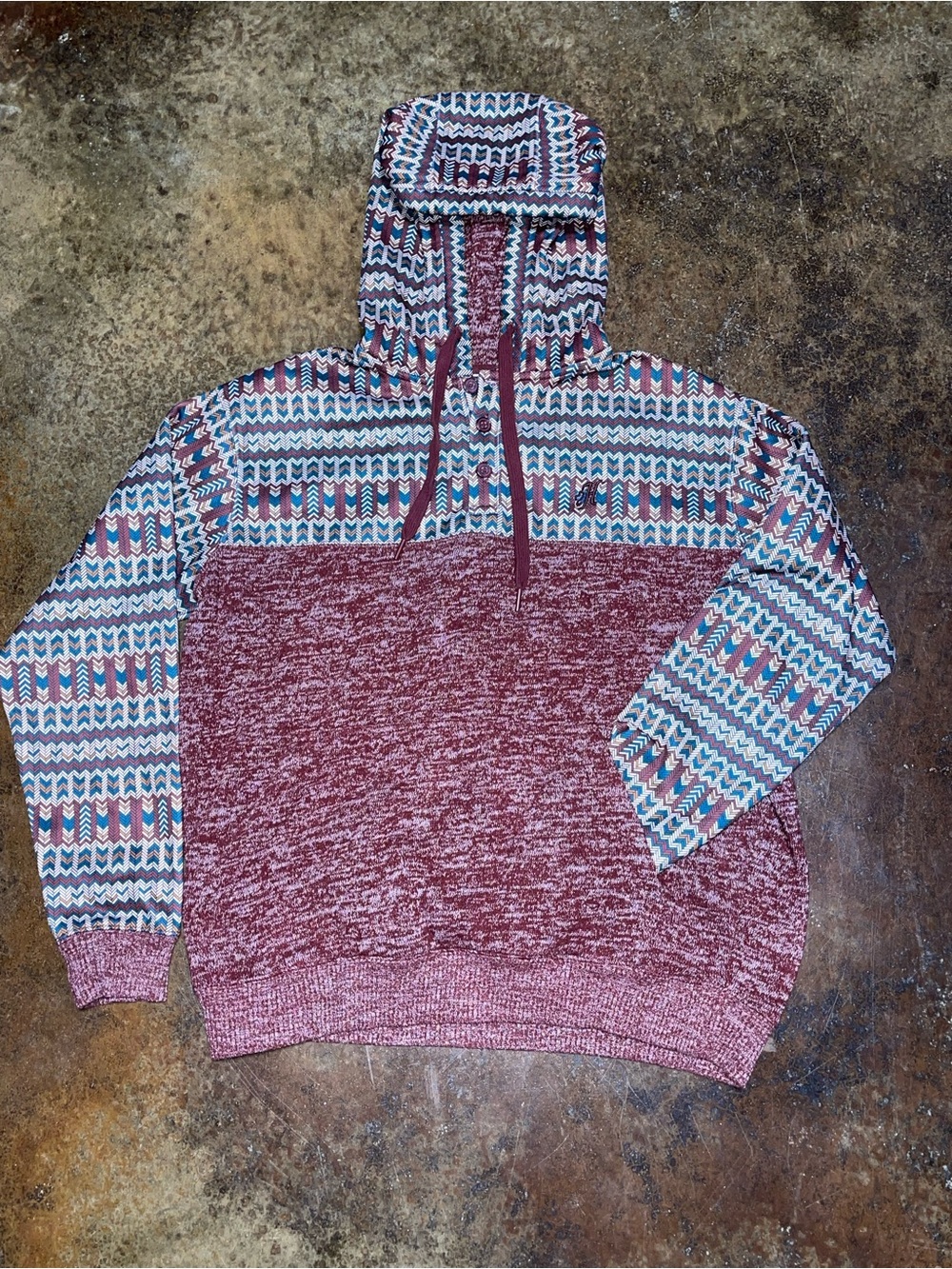 Hooey Maroon Patterned Knit Pullover Hoodie